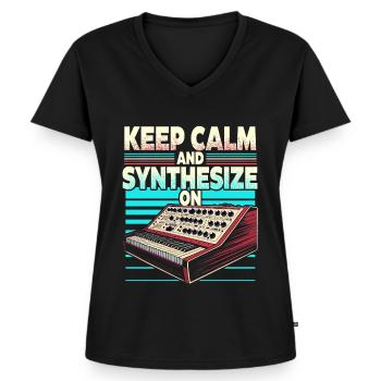 Synthesizer Synth Keep Calm And Synthesize On - Frauen Premium Bio T-Shirt mit V-Ausschnitt - Schwarz - Vorne - AI Model Female 172 light (172cm)