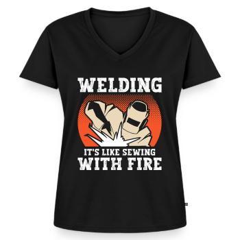 Schweißen With Fire - Frauen Premium Bio T-Shirt mit V-Ausschnitt - Schwarz - Vorne - AI Model Female 172 light (172cm)