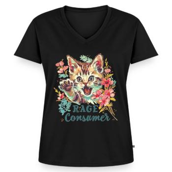 Cat Rage Consumes Me Humor Meme - Frauen Premium Bio T-Shirt mit V-Ausschnitt - Schwarz - Vorne - AI Model Female 172 light (172cm)