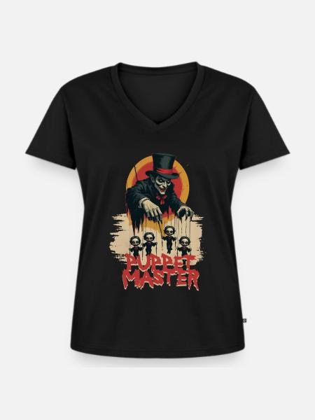 Puppenspieler Bauchredner Puppet Master - Frauen Premium Bio T-Shirt mit V-Ausschnitt - Schwarz