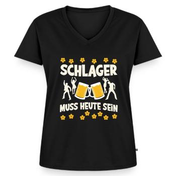 Schlager Tshirt Damen Schlagerparty Kostüm Party - Frauen Premium Bio T-Shirt mit V-Ausschnitt - Schwarz - Vorne - AI Model Female 172 light (172cm)