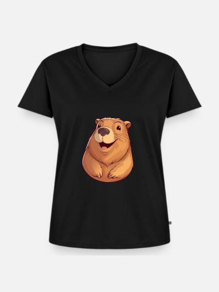 Capibara - Frauen Premium Bio T-Shirt mit V-Ausschnitt - Schwarz