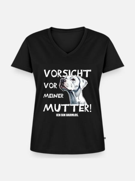 Hundemama Vorsicht - Frauen Premium Bio T-Shirt mit V-Ausschnitt - Schwarz
