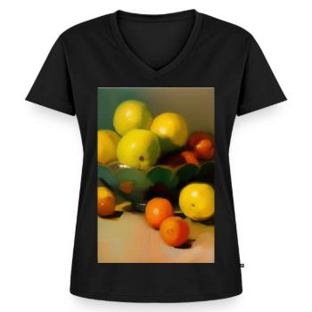 Fruit - T-shirt encolure en V Premium bio Femme - noir - Devant - AI Model Female 172 light (172cm)
