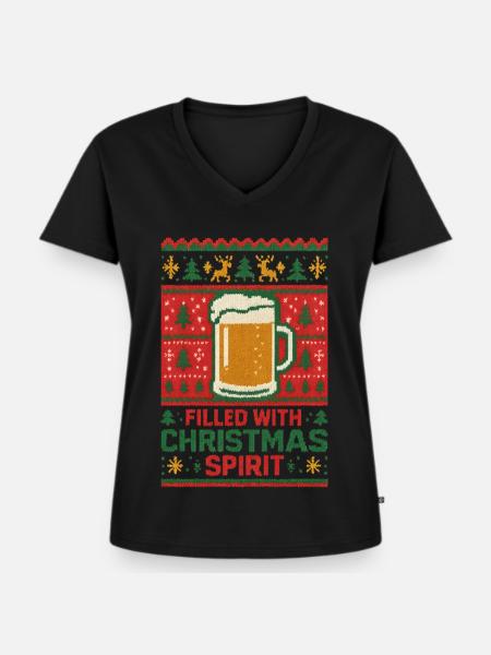 Bierkrug Weihnachtspullover - Frauen Premium Bio T-Shirt mit V-Ausschnitt - Schwarz