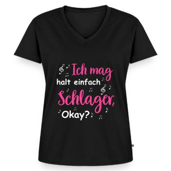 Schlager Tshirt Damen Schlagerparty Kostüm Party - Frauen Premium Bio T-Shirt mit V-Ausschnitt - Schwarz - Vorne - AI Model Female 172 light (172cm)