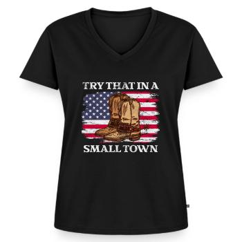 Country - Frauen Premium Bio T-Shirt mit V-Ausschnitt - Schwarz - Vorne - AI Model Female 172 light (172cm)