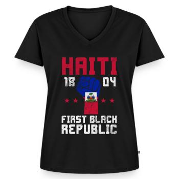 Haïti - T-shirt encolure en V Premium bio Femme - noir - Devant - AI Model Female 172 light (172cm)