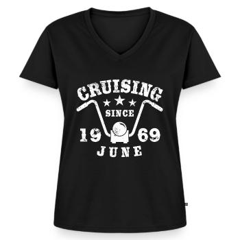 Cruising Biker Anniversaire juin 1969 Moto - T-shirt encolure en V Premium bio Femme - noir - Devant - AI Model Female 172 light (172cm)