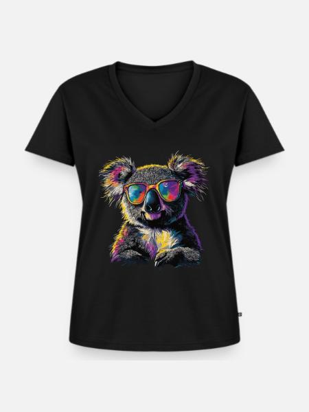 Koala Mit Sonnenbrille - Frauen Premium Bio T-Shirt mit V-Ausschnitt - Schwarz