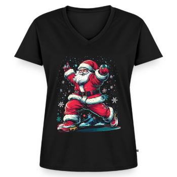 Vintage Weihnachten Weihnachtsmann X-Mas Vibes - Frauen Premium Bio T-Shirt mit V-Ausschnitt - Schwarz - Vorne - AI Model Female 172 light (172cm)