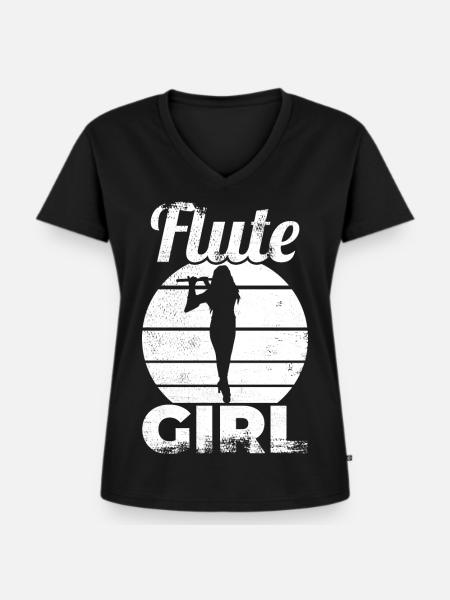Flötenspielerin - Frauen Premium Bio T-Shirt mit V-Ausschnitt - Schwarz