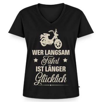 Mofa - Frauen Premium Bio T-Shirt mit V-Ausschnitt - Schwarz - Vorne - AI Model Female 172 light (172cm)
