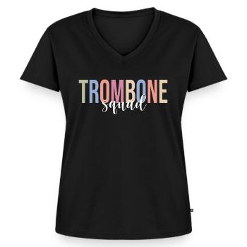 Fanfare de musique jazz tromboniste - T-shirt encolure en V Premium bio Femme - noir - Devant - AI Model Female 172 light (172cm)