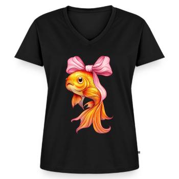 Coquette Bogen Goldfisch Fisch Mama Muttertag rosa - Frauen Premium Bio T-Shirt mit V-Ausschnitt - Schwarz - Vorne - AI Model Female 172 light (172cm)