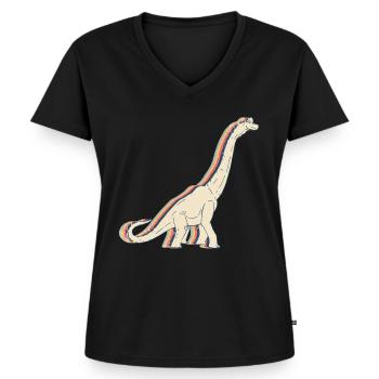 Brachiosaurus Dinosaurier Retro Line Art - Frauen Premium Bio T-Shirt mit V-Ausschnitt - Schwarz - Vorne - AI Model Female 172 light (172cm)
