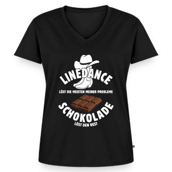 Linedance löst meine Probleme - Schoko Spruch - Frauen Premium Bio T-Shirt mit V-Ausschnitt - Schwarz - Vorne - AI Model Female 172 light (172cm)