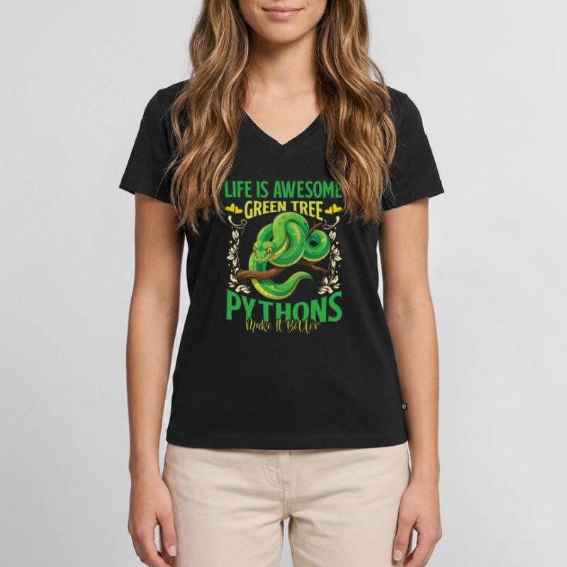 Green Tree Python Frauen Premium Bio T-Shirt mit V-Ausschnitt