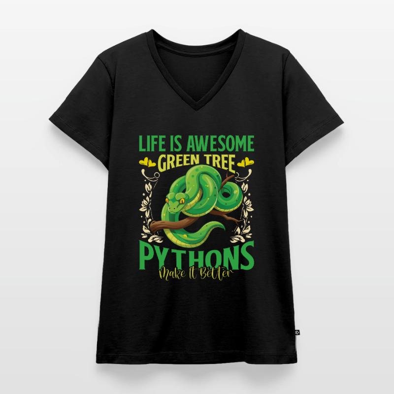 Green Tree Python Frauen Premium Bio T-Shirt mit V-Ausschnitt