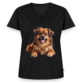Tibetan Spaniel - Women's Premium Organic V-neck T-shirt - black - Front - AI Model Female 172 light (172cm)