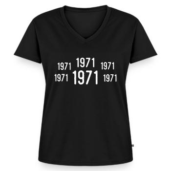 Rétro 1971 Anniversaire 1971 Cadeau vintage 1971 - T-shirt encolure en V Premium bio Femme - noir - Devant - AI Model Female 172 light (172cm)