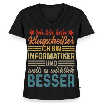 Informatiker - Kein Klugscheißer - Frauen Premium Bio T-Shirt mit V-Ausschnitt - Schwarz - Vorne - AI Model Female 172 light (172cm)