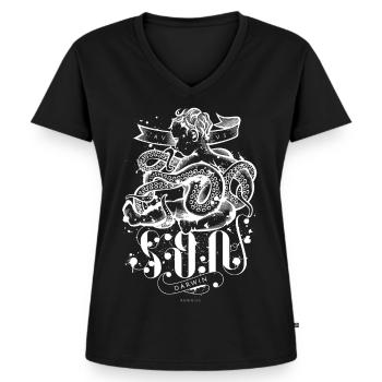 Polipo - Fils de Darwin - T-shirt encolure en V Premium bio Femme - noir - Devant - AI Model Female 172 light (172cm)
