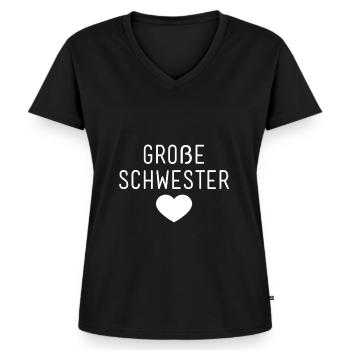 Schwester - Frauen Premium Bio T-Shirt mit V-Ausschnitt - Schwarz - Vorne - AI Model Female 172 light (172cm)