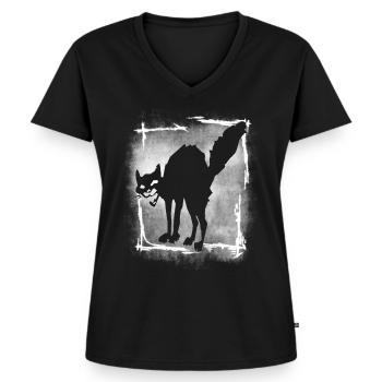 schwarze Katze I Antifa I Anarchy cat I Sab Cat - Frauen Premium Bio T-Shirt mit V-Ausschnitt - Schwarz - Vorne - AI Model Female 172 light (172cm)