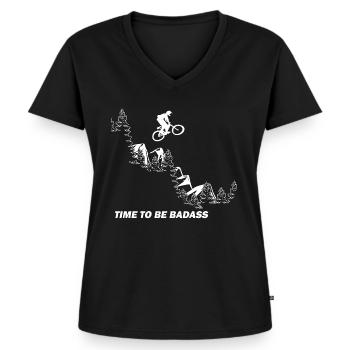 Mountainbike Spruch Biker Downhill - Frauen Premium Bio T-Shirt mit V-Ausschnitt - Schwarz - Vorne - AI Model Female 172 light (172cm)