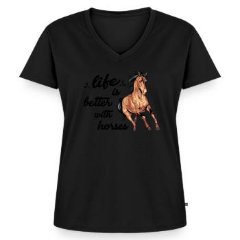 Equestrian Horse Riding Life is better with horses - Women's Premium Organic V-neck T-shirt - black - Front - AI Model Female 172 light (172cm)