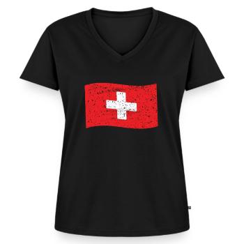 Switzerland Swiss Flag Switzerland Swiss Flag CH - Women's Premium Organic V-neck T-shirt - black - Front - AI Model Female 172 light (172cm)