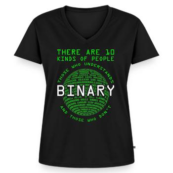 Programmeur Codeur Informaticien Nerd Geek Binary - T-shirt encolure en V Premium bio Femme - noir - Devant - AI Model Female 172 light (172cm)