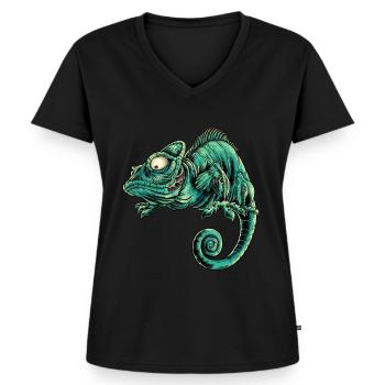 Chamäleon Dschungel Madagaskar Afrika Leguan - Frauen Premium Bio T-Shirt mit V-Ausschnitt - Schwarz - Vorne - AI Model Female 172 light (172cm)
