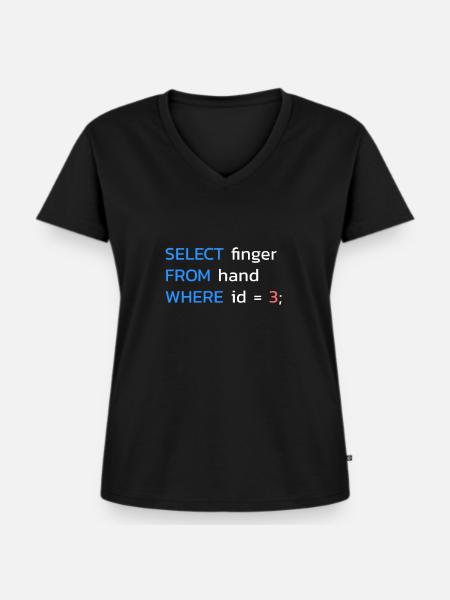 Lustiges SQL Mittelfinger Programmierer - Frauen Premium Bio T-Shirt mit V-Ausschnitt - Schwarz