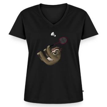 Badminton Badminton Sport Cadeau paresseux drôle - T-shirt encolure en V Premium bio Femme - noir - Devant - AI Model Female 172 light (172cm)