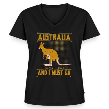Australie Is Calling Australie Appelle Kangourou - T-shirt encolure en V Premium bio Femme - noir - Devant - AI Model Female 172 light (172cm)