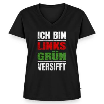 Ich bin Links Grün Versifft für Menschenrechte - Frauen Premium Bio T-Shirt mit V-Ausschnitt - Schwarz - Vorne - AI Model Female 172 light (172cm)