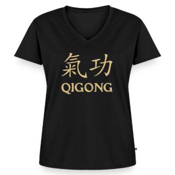 Qigong Qi Gong Tai Chi Thai Chi Chigong Yoga - Frauen Premium Bio T-Shirt mit V-Ausschnitt - Schwarz - Vorne - AI Model Female 172 light (172cm)