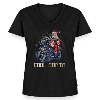 Weihnachtsmann Biker Weihnachten Motorrad Geschenk - Frauen Premium Bio T-Shirt mit V-Ausschnitt - Schwarz - Vorne - AI Model Female 172 light (172cm)