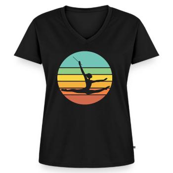 Turnen - Frauen Premium Bio T-Shirt mit V-Ausschnitt - Schwarz - Vorne - AI Model Female 172 light (172cm)