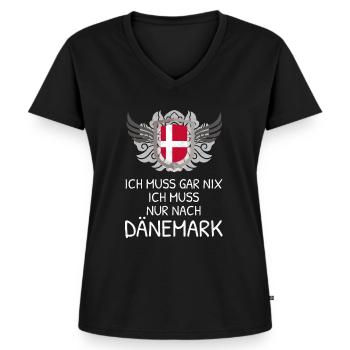 Ich Muss Gar Nichts - Ich Muss Nur Nach Dänemark - Frauen Premium Bio T-Shirt mit V-Ausschnitt - Schwarz - Vorne - AI Model Female 172 light (172cm)