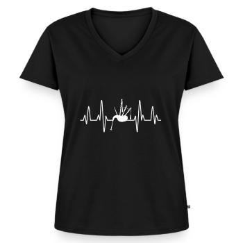 Dudelsack Dudelsackspieler Herzschlag - Frauen Premium Bio T-Shirt mit V-Ausschnitt - Schwarz - Vorne - AI Model Female 172 light (172cm)