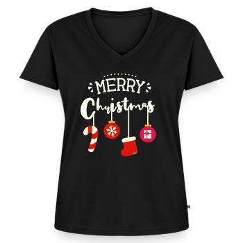 Merry Christmas Fröhliche Weihnachten - Frauen Premium Bio T-Shirt mit V-Ausschnitt - Schwarz - Vorne - AI Model Female 172 light (172cm)