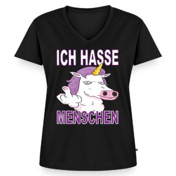 Ich hasse Menschen - Frauen Premium Bio T-Shirt mit V-Ausschnitt - Schwarz - Vorne - AI Model Female 172 light (172cm)