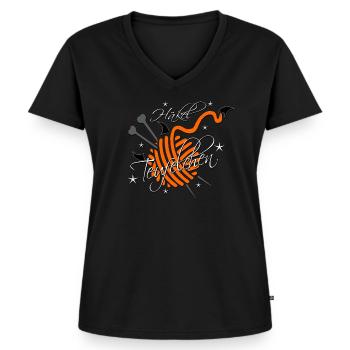 Stricken Häkeln - Frauen Premium Bio T-Shirt mit V-Ausschnitt - Schwarz - Vorne - AI Model Female 172 light (172cm)