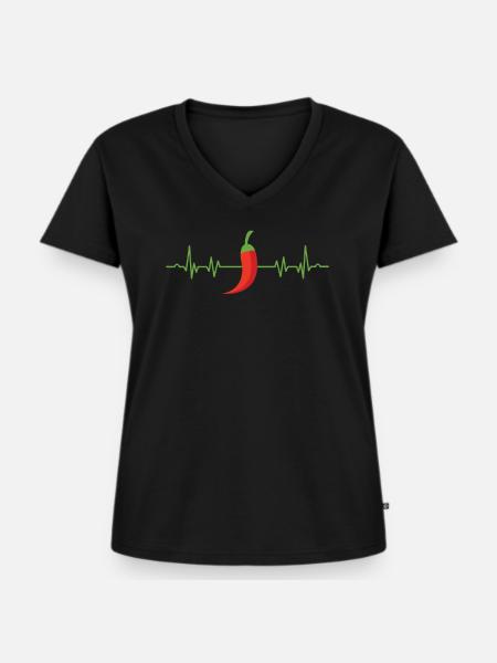 Chilli Herzschlag Puls - Frauen Premium Bio T-Shirt mit V-Ausschnitt - Schwarz