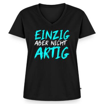 EINZIG aber nicht ARTIG - Frauen Premium Bio T-Shirt mit V-Ausschnitt - Schwarz - Vorne - AI Model Female 172 light (172cm)