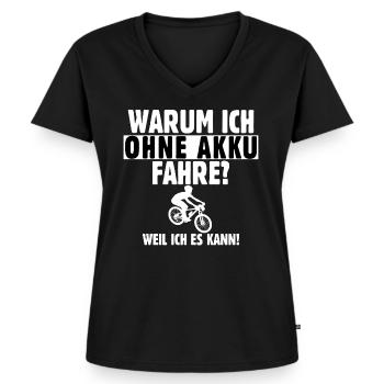 Fahrrad ohne AKKU - Warum ich ohne akku fahre? - Frauen Premium Bio T-Shirt mit V-Ausschnitt - Schwarz - Vorne - AI Model Female 172 light (172cm)