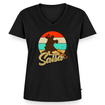 Salsa - Frauen Premium Bio T-Shirt mit V-Ausschnitt - Schwarz - Vorne - AI Model Female 172 light (172cm)